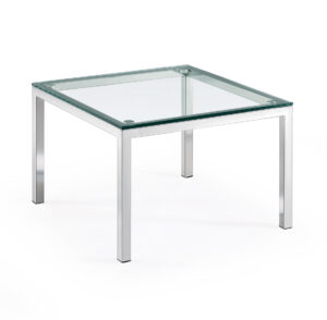 COFFEE TABLE STAINLESS STEEL 600X600mm WITH CLEAR GLASS